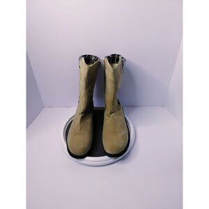 Tan Mid-Calf Winter Boots With Plaid Knit Cuffs Faux Suede Upper Faux Fur Lining